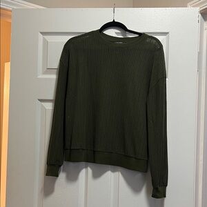 Women's Olive Ribbed Crewneck Sweater